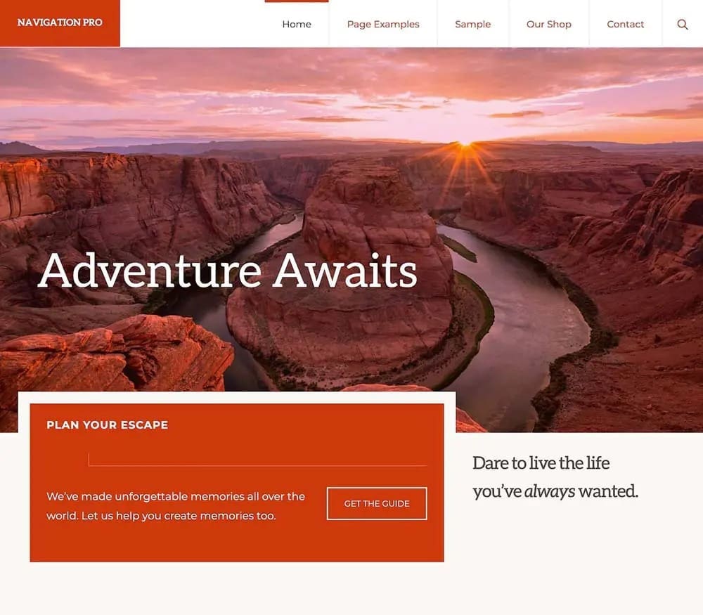 Navigation Pro. A website screenshot. The picture is a large colorful image of the Grand Canyon. This website is for the adventurous.